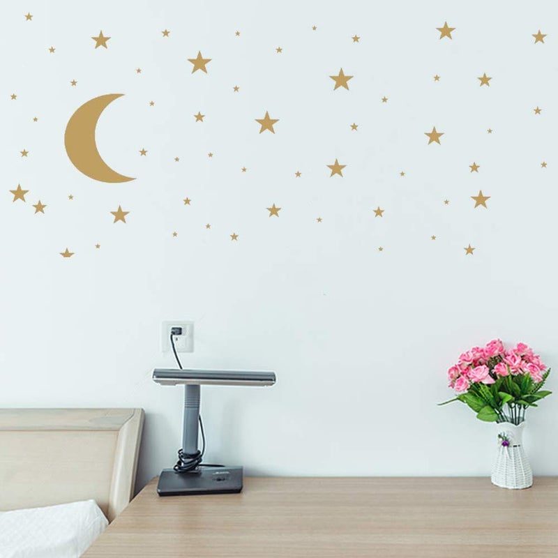 thovorrnl Moon and Stars Wall Decal Vinyl Sticker, Removable Children Kids Art DIY Sticker Mural for Boy Girls Baby Room Decoration Good Night Nursery Wall Decor Home House Bedroom Design (Golden) - Image 4